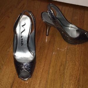 Platinum Silver Glitter Heels